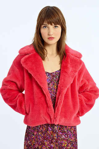 Dragon Fruit Cropped Faux Fur Jacket - Boutique Bella BellaJacket