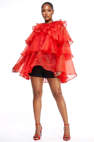Dressed to Ruffle Sheer Top - Bright Red - Boutique Bella BellaBlouse