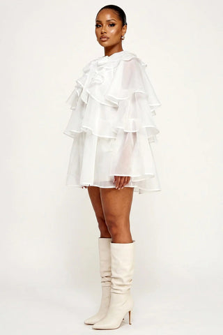 Dressed to Ruffle Sheer Top - White - Boutique Bella BellaBlouse