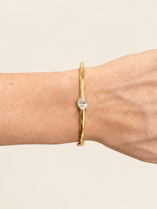 Drew Oval Cut Bezel Two-Tone Bangle - Boutique Bella BellaBracelet