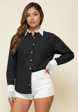 Dual Identity Striped Button - Down - Boutique Bella BellaTop