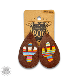 Brown cactus print teardrop earring, last call