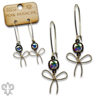 Textured bow earring, Austrian crystal - LC