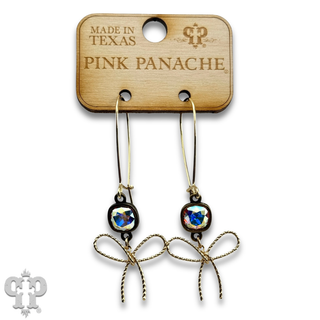Textured bow earring, Austrian crystal - LC