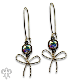 Textured bow earring, Austrian crystal - LC
