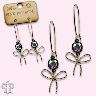 Textured bow earring, Austrian crystal - LC