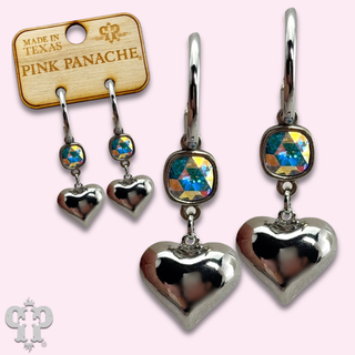 Puffed heart earring, Austrian crystal