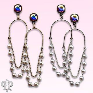 Pearl swing earring, Austrian crystal - LC