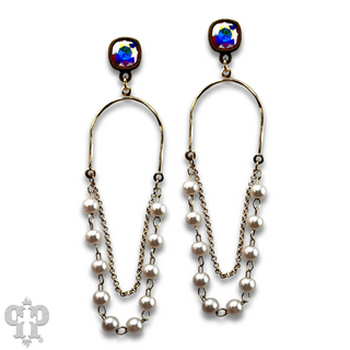 Pearl swing earring, Austrian crystal - LC