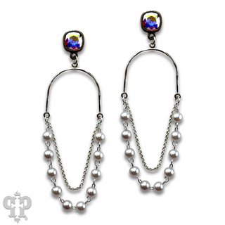Pearl swing earring, Austrian crystal - LC
