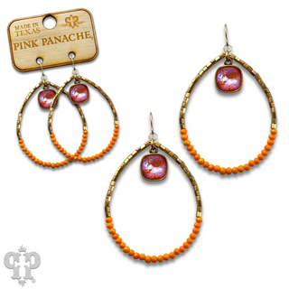 Square and seed bead teardrop earring, Austrian crystal - LC