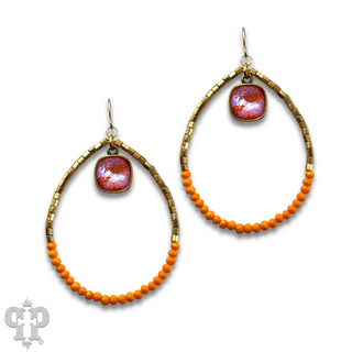 Square and seed bead teardrop earring, Austrian crystal - LC