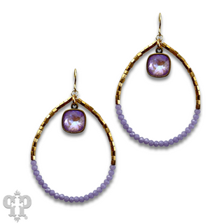 Square and seed bead teardrop earring, Austrian crystal - LC