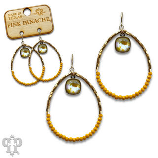 Square and seed bead teardrop earring, Austrian crystal - LC