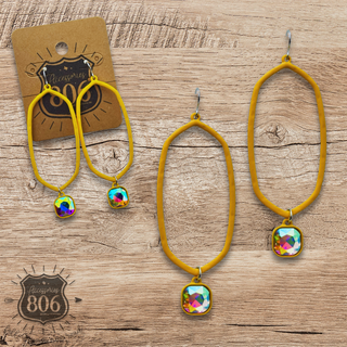 Open hexagon earring with rhinestone drop last call