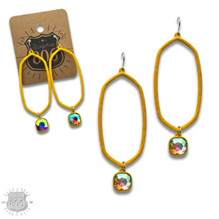 Open hexagon earring with rhinestone drop last call