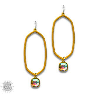 Open hexagon earring with rhinestone drop last call
