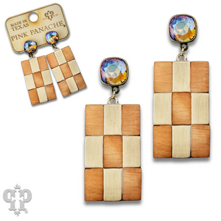 Checkerboard pattern dangle earring with Austrian crystal - LC