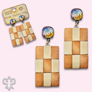 Checkerboard pattern dangle earring with Austrian crystal - LC