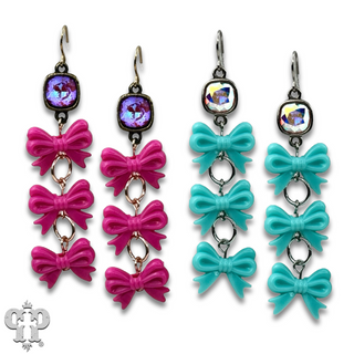 Acrylic triple bow earring, Austrian crystal - LC