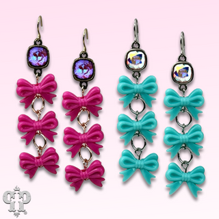 Acrylic triple bow earring, Austrian crystal - LC