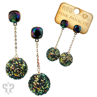 Glitter mesh bead and chain dangle earring with Austrian crystal - LC