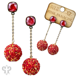 Glitter mesh bead and chain dangle earring with Austrian crystal - LC