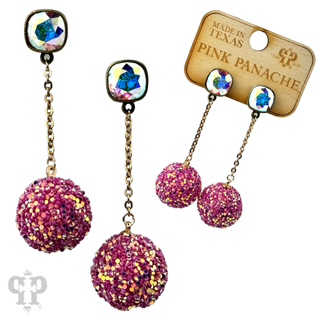 Glitter mesh bead and chain dangle earring with Austrian crystal - LC
