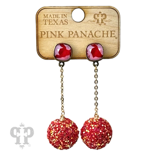 Glitter mesh bead and chain dangle earring with Austrian crystal - LC