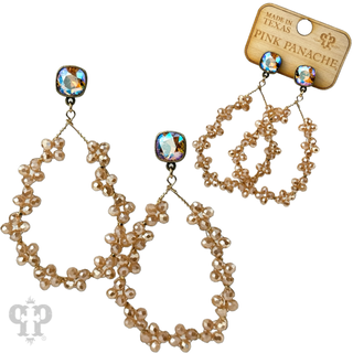 Floral wire wrapped bead teardrop dangle earring with Austrian crystal - LC