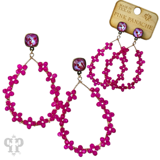 Floral wire wrapped bead teardrop dangle earring with Austrian crystal - LC