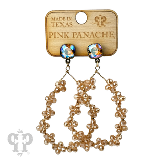 Floral wire wrapped bead teardrop dangle earring with Austrian crystal - LC