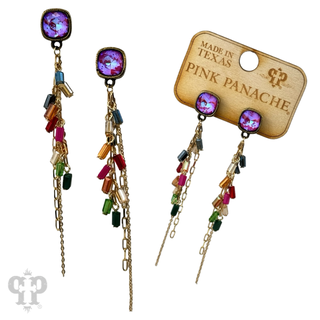 Chain and bead fringe earring, Austrian crystal - LC