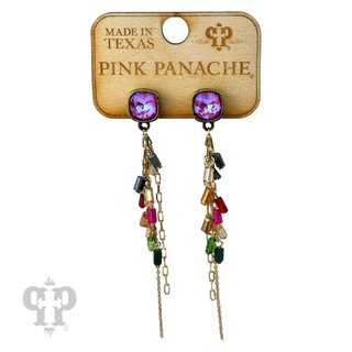 Chain and bead fringe earring, Austrian crystal - LC