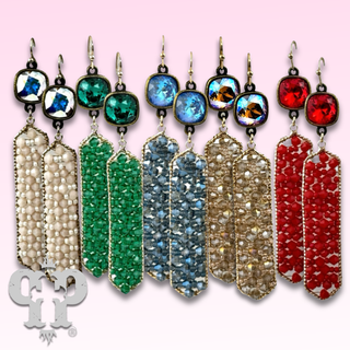 Bead wrapped hexagon dangle earring with Austrian crystal - LC