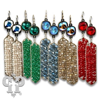 Bead wrapped hexagon dangle earring with Austrian crystal - LC