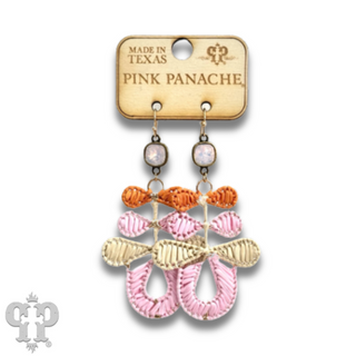 Three bow raffia dangle earring, Austrian crystal - LC