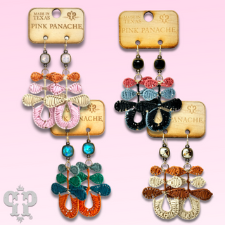 Three bow raffia dangle earring, Austrian crystal - LC