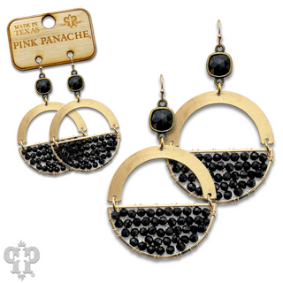 Gold beaded half circle and Austrian crystal dangle earring - LC
