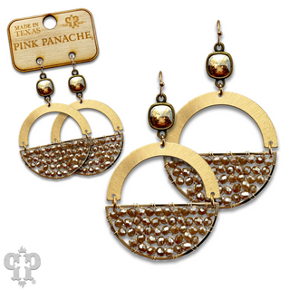 Gold beaded half circle and Austrian crystal dangle earring - LC