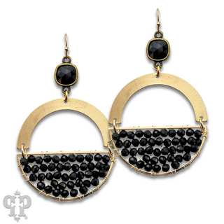 Gold beaded half circle and Austrian crystal dangle earring - LC