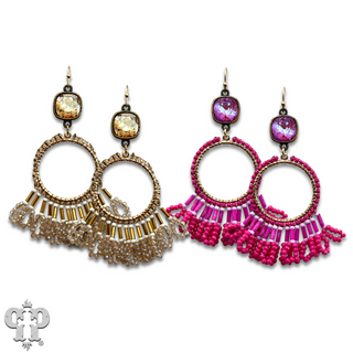 Faceted bead fringe and Austrian crystal dangle earring - LC