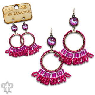 Faceted bead fringe and Austrian crystal dangle earring - LC