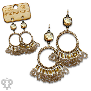 Faceted bead fringe and Austrian crystal dangle earring - LC