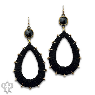 Cream suede teardrop and Austrian crystal dangle earring - LC