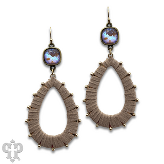 Cream suede teardrop and Austrian crystal dangle earring - LC