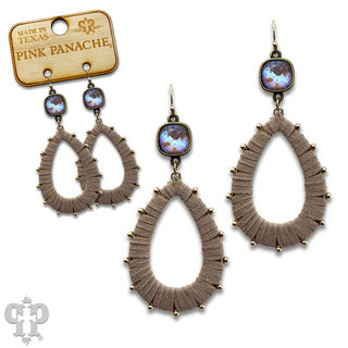Cream suede teardrop and Austrian crystal dangle earring - LC