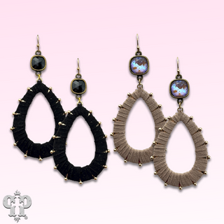 Cream suede teardrop and Austrian crystal dangle earring - LC
