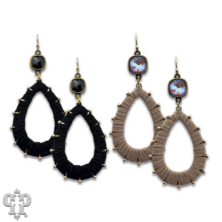 Cream suede teardrop and Austrian crystal dangle earring - LC