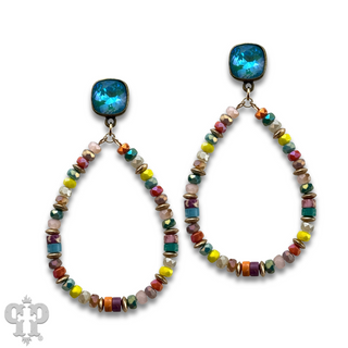 Beaded teardrop and Austrian crystal dangle earring - LC